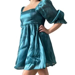 Boutique Shiny Teal BabyDoll Dress